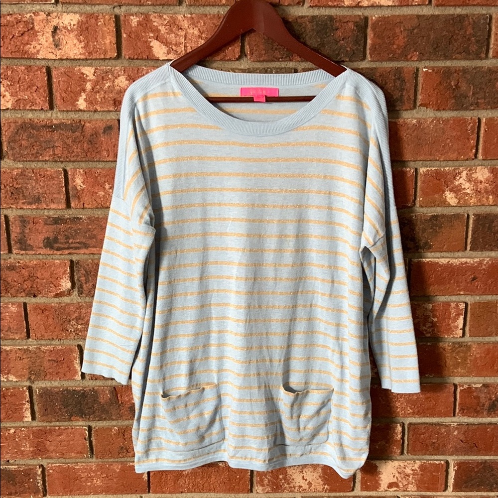 Lilly Pulitzer Cobo Striped Blue and Gold Oversized Sweater
